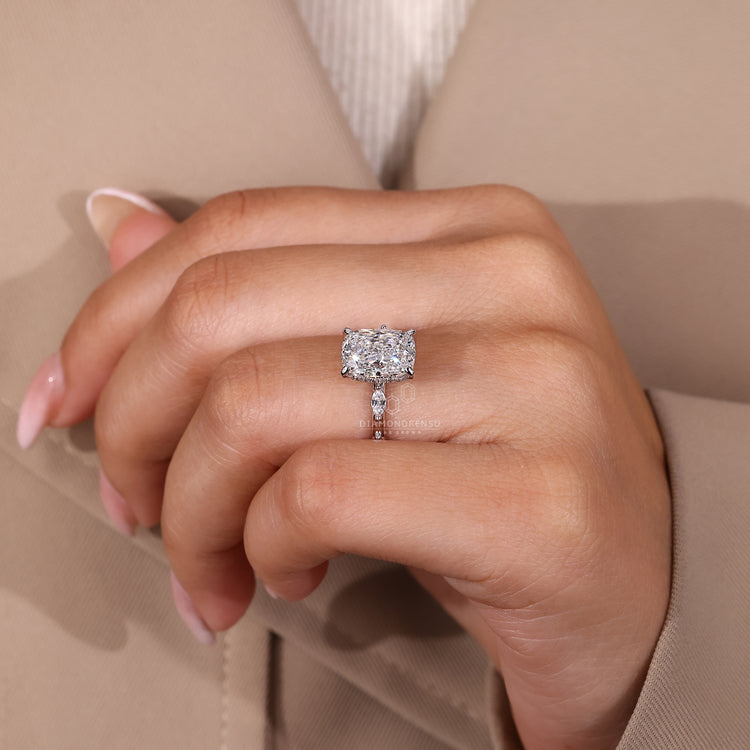 Cushion cut diamond ring IGI certified hidden halo.
