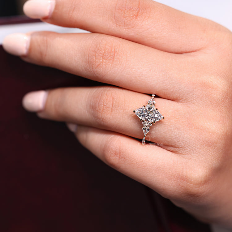 Lab grown marquise diamond engagement ring design.