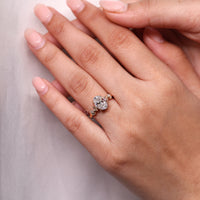 Lab grown vintage diamond ring in three stone style.
