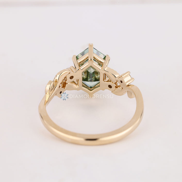 Handmade hexagon diamond ring with round stones.