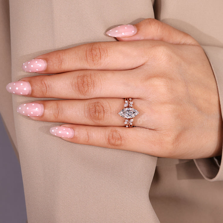 Handmade marquise diamond ring cluster design.