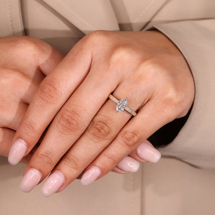 Handmade Dutch marquise diamond ring ocean waves.