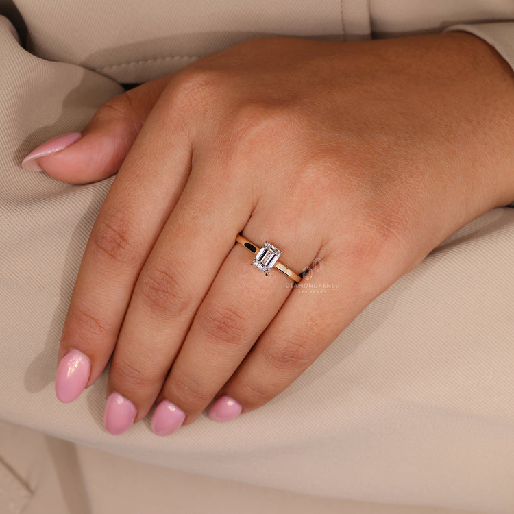 Lab grown diamond set in solitaire diamond ring.
