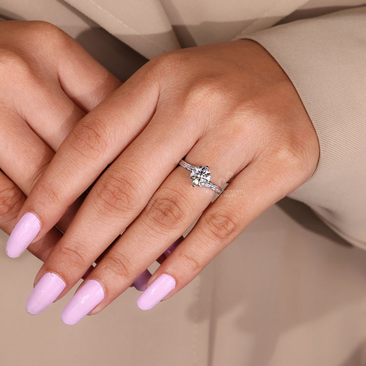 Compass prong setting fits round Diamond Engagement Ring.
