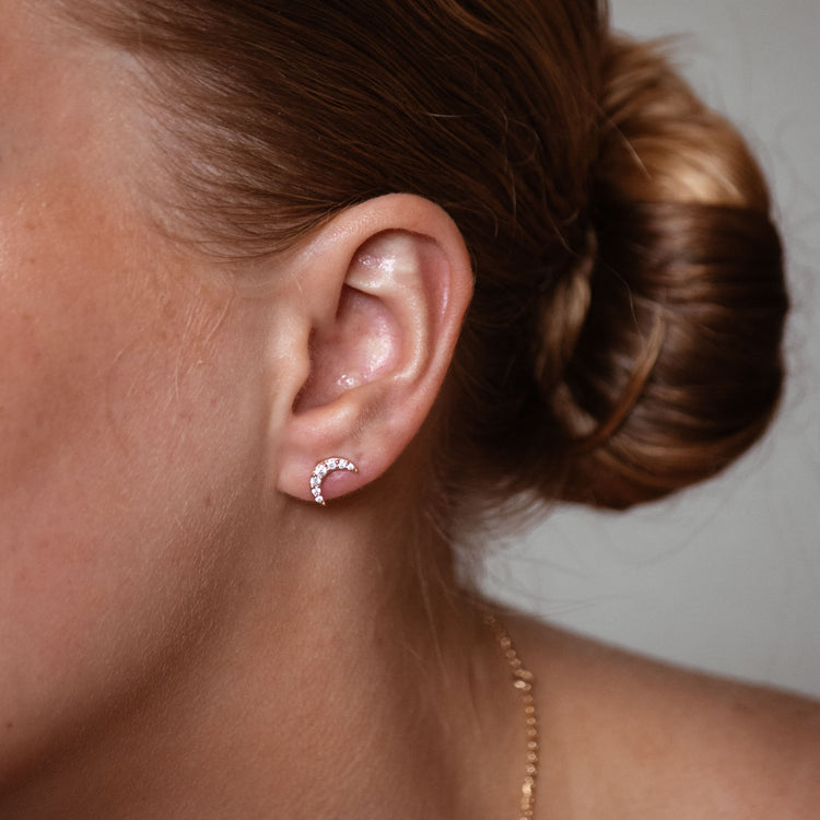 Crescent Moon Lab-Grown Diamond Stud + Solid Gold Earrings