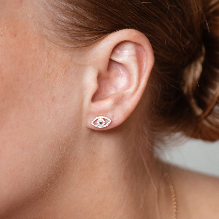 Evil Eye Lab-Grown Diamond Stud + Solid Gold Earrings