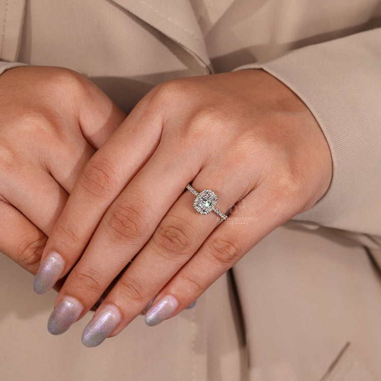 Pave Band Engagement Ring featuring IGI certified diamond.
