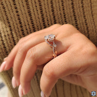 Hidden halo ring completes custom moissanite ring design.
