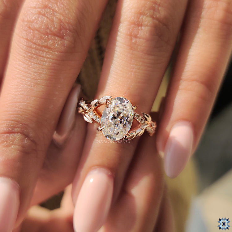 Oval moissanite ring balances with buy engagement ring choice.
