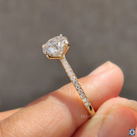 Pave setting ring in yellow gold, perfect for a modern engagement style