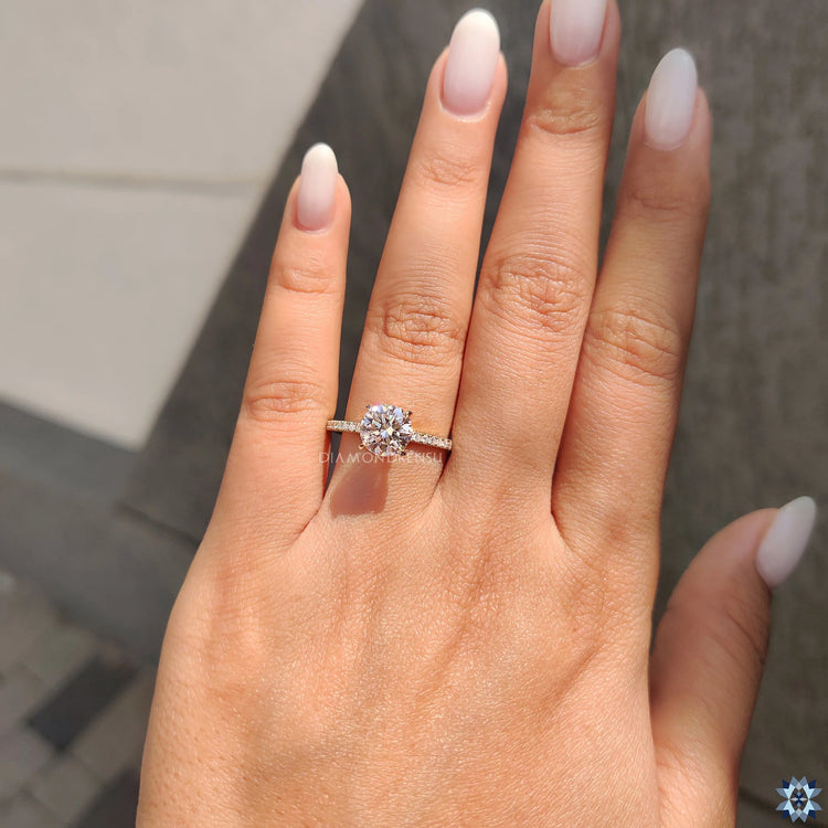 Handmade ring from Diamondrensu Australia featuring pave diamonds and a round cut