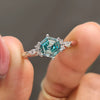 Hexagon Step Cut Cyan Blue Moissanite with Side Stones Ring - 1.8 TCW