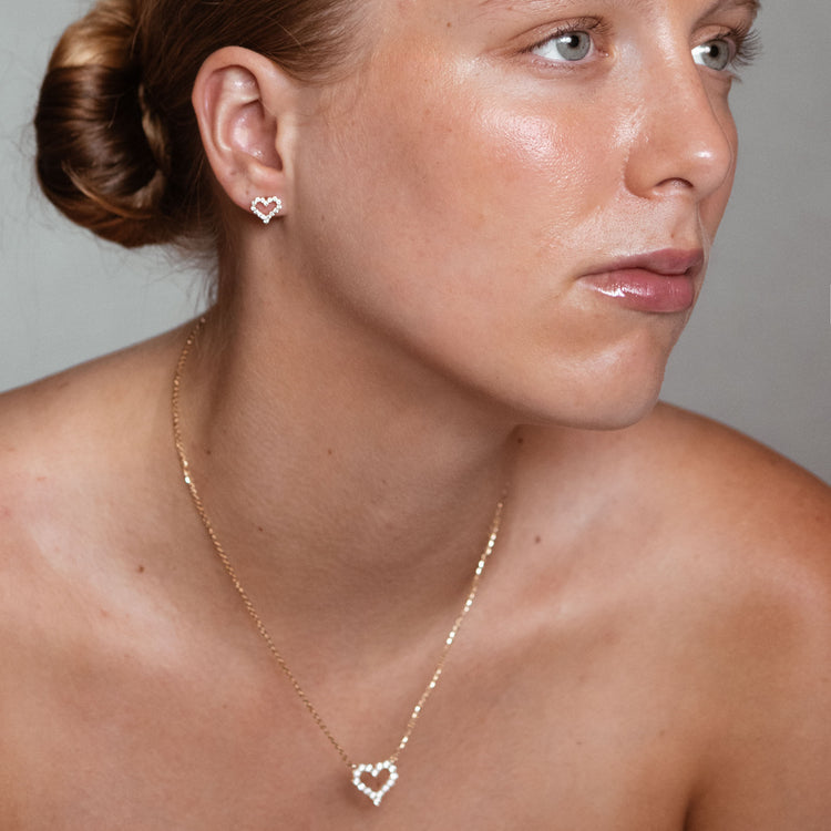 Open Heart Lab-Grown Diamond Stud + Solid Gold Earrings