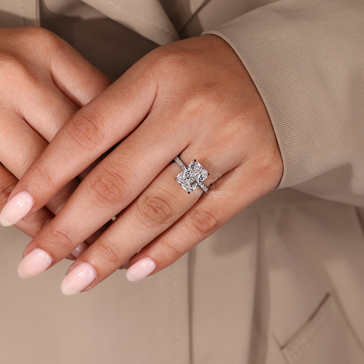 Customise ring with radiant cut engagement ring.
