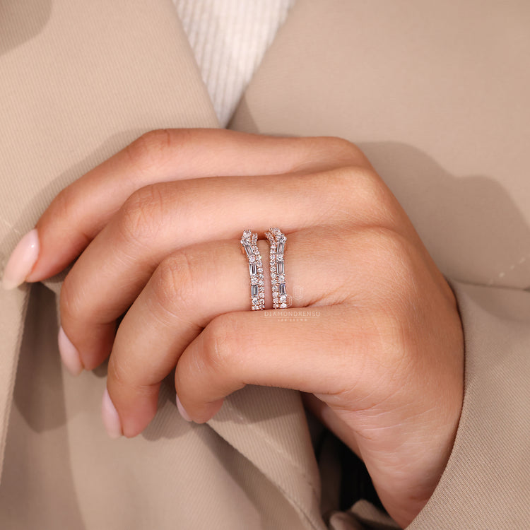 Round cut diamond band in custom wedding band.
