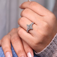 V Prong Setting Ring with IGI certified marquise diamond.
