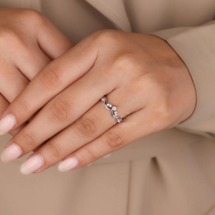 Buy Wedding Band with cluster moonstone and white gold finish.
