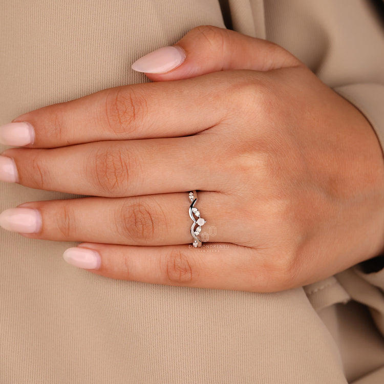 Moon Birthstone Wedding Band in white gold with prong setting.
