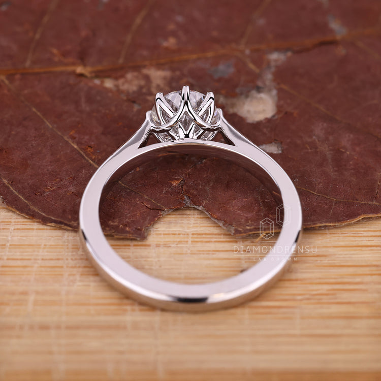 Lab Grown Diamond in Portuguese cut engagement ring.
