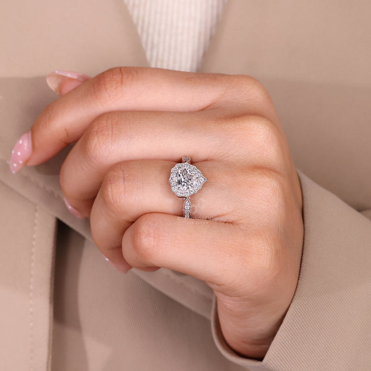 Lab Grown Heart Cut Diamond Ring vintage style.