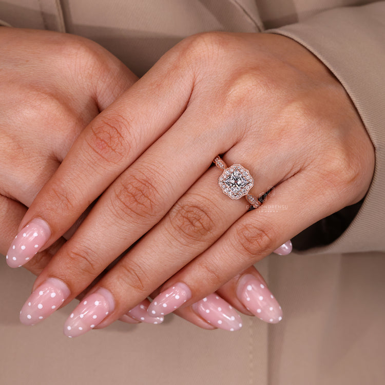 Handmade Princess Cut Diamond Ring pave setting.
