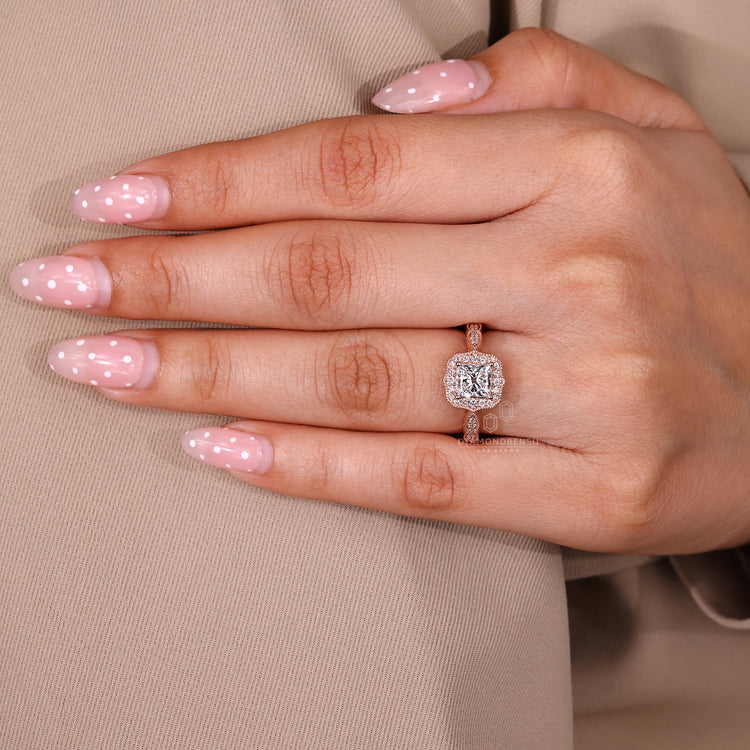 Lab Grown Princess Cut Diamond Ring vintage style.

