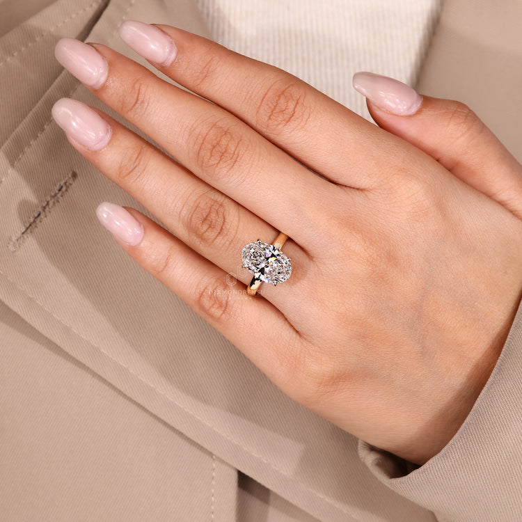 Lab grown diamond oval engagement ring, IGI certified.