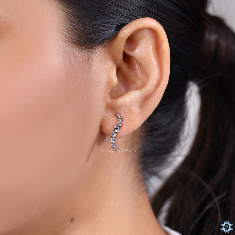 AUSM0249 Lab-Grown Diamond Vine Earrings - 18k White Gold