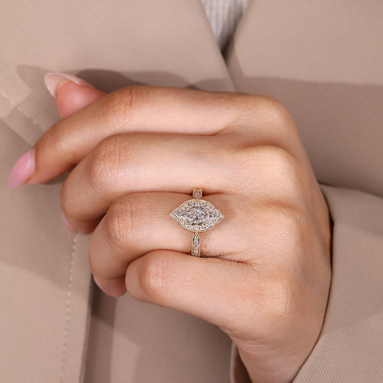 Lab Grown Dutch Marquise Ring with pave diamonds.