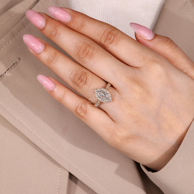 Handmade Dutch Marquise Diamond Ring six prong style.