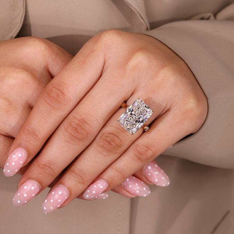 Radiant Cut Diamond Ring trellis pave style.
