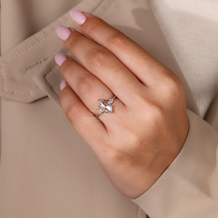 Customise ring with marquise rose cut engagement ring.
