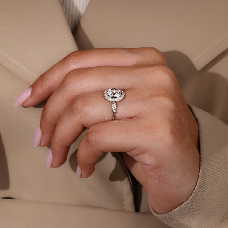 Pave setting ring designed with 3 stone diamond ring.
