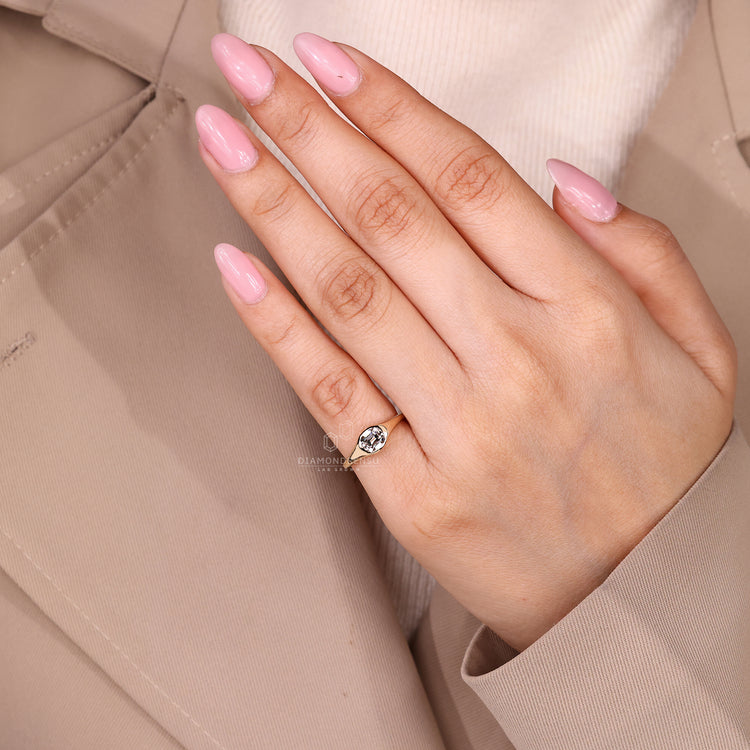 Cushion Old Mine Cut Ring classic east west style.
