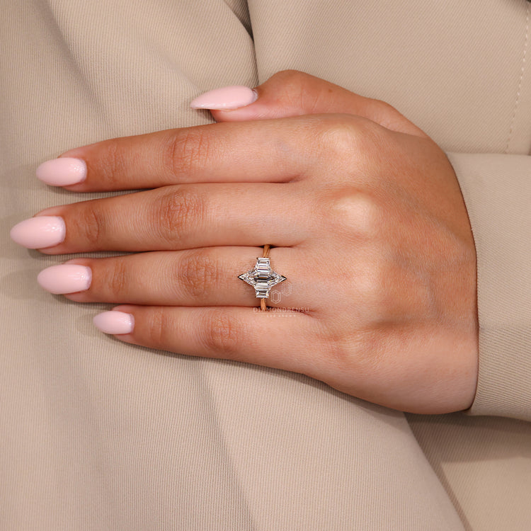 IGI certified hexagon step cut engagement ring.
