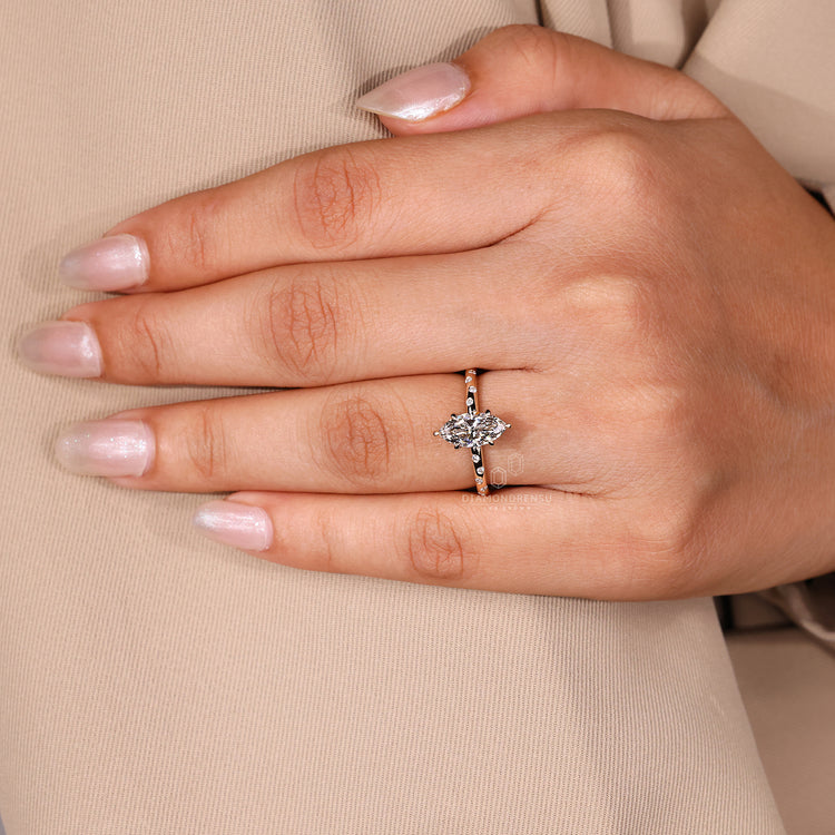 Lab Grown Diamond Ring with flush pave and prong setting.
