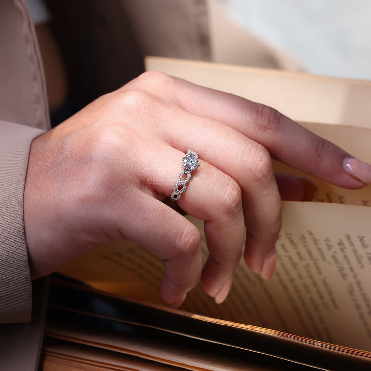 Round diamond pave ring made as custom diamond ring.

