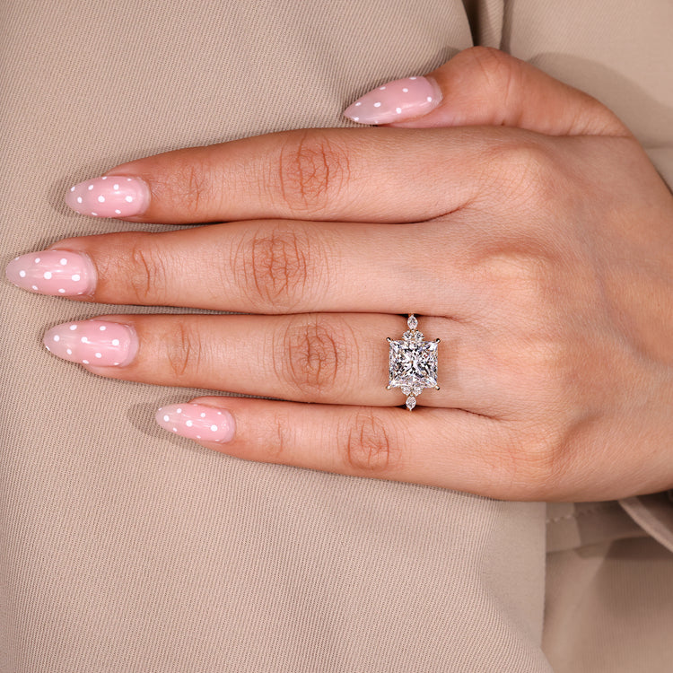 Seven stone Princess Cut Diamond Ring tapered shank.
