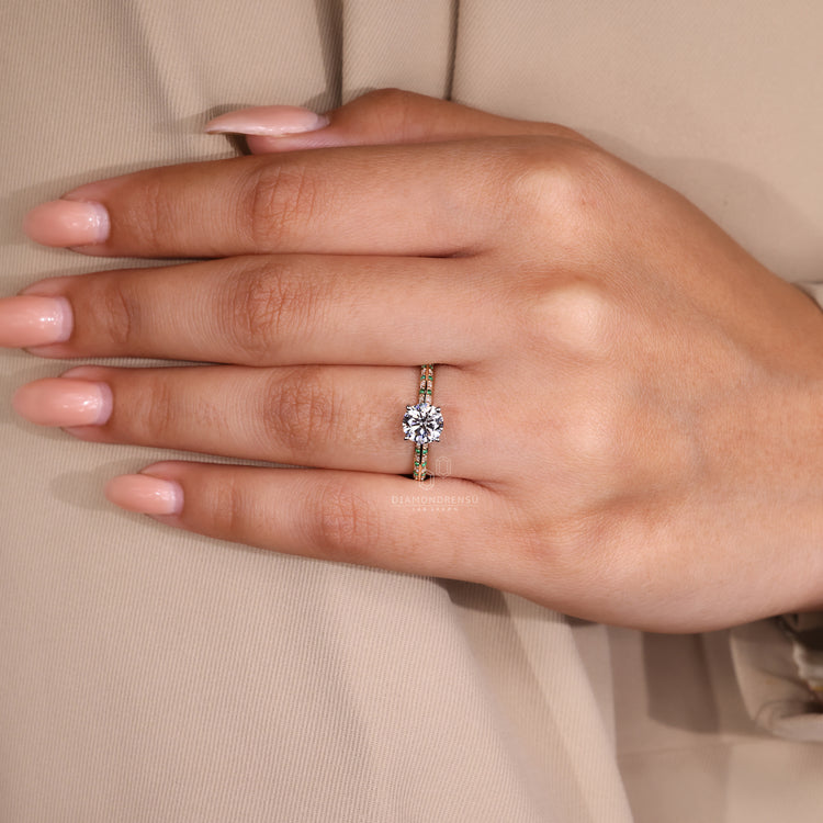 Handmade double row eternity ring in unique colour contrast.
