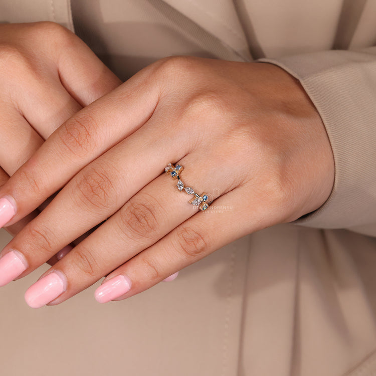 Buy Wedding Band in yellow gold with cluster diamond layout.

