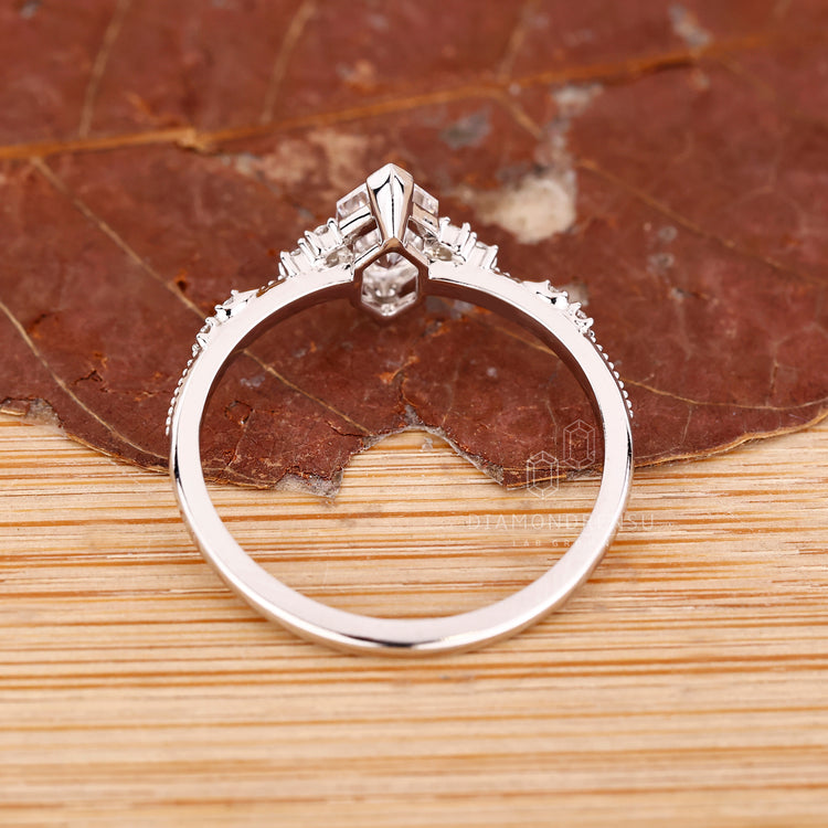 IGI certified marquise diamond ring milgrain set.
