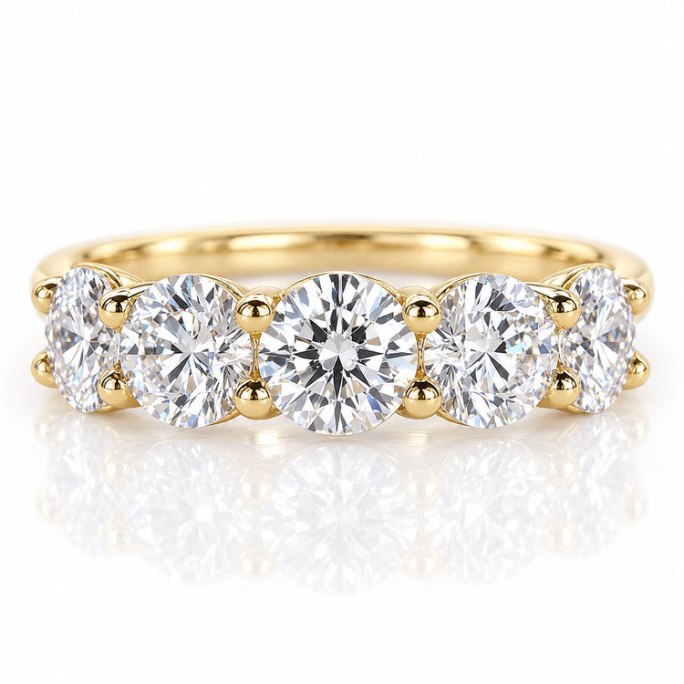 Round Brilliant Lab-Grown Diamond Five Stone Ring 4.12 TCW - 18K Yellow Gold - Size N