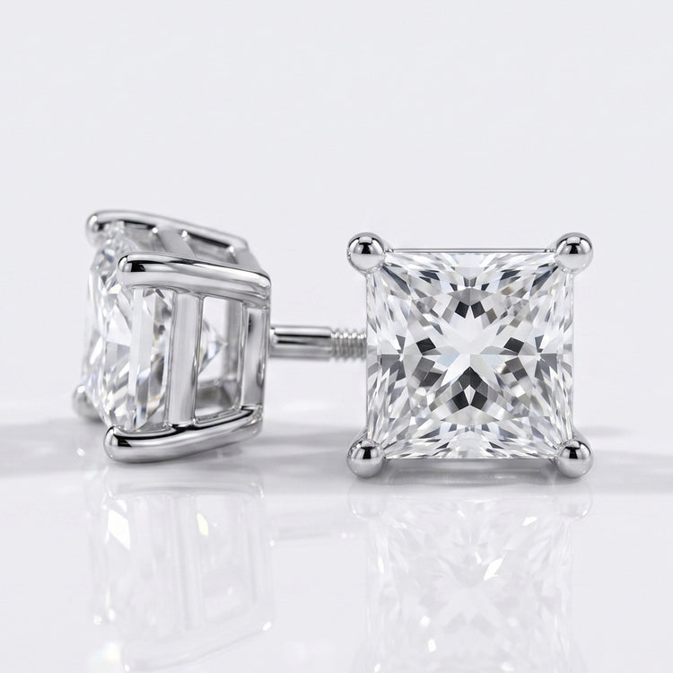 1.0 TCW Princess Cut Lab-Grown Diamond Stud Earrings - 18k White Gold