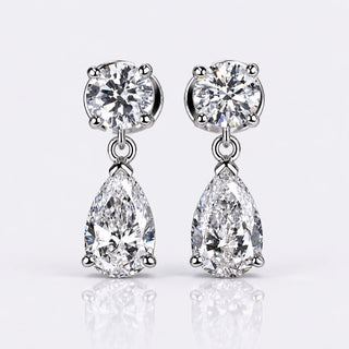 Pear and Round Lab-Grown Diamond Dangle Drop Earrings - 1.89 TCW  - 10k White Gold