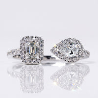 Emerald and Pear Cut Lab Grown Diamond Open Gap Ring - 10k White Gold - Size O.5