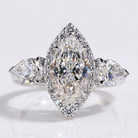 AUSM0272 - Marquise and Pear Cut Lab-Grown Diamond Three Stone Ring 2 CT - 18k White Gold - Size N