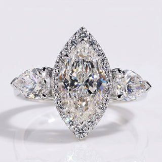 AUSM0272 - Marquise and Pear Cut Lab-Grown Diamond Three Stone Ring 2 CT - 18k White Gold - Size N