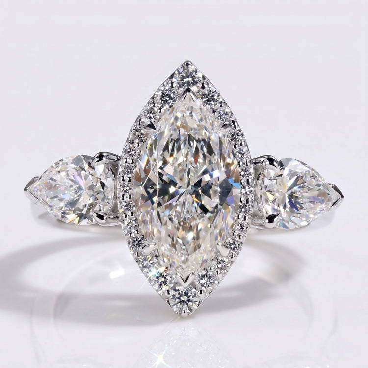 AUSM0272 - Marquise and Pear Cut Lab-Grown Diamond Three Stone Ring 2 CT - 18k White Gold - Size N