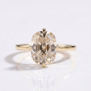 Cushion Old Mine Champagne Moissanite Compass Prong Ring 2 CT - 14k Yellow Gold - Size M