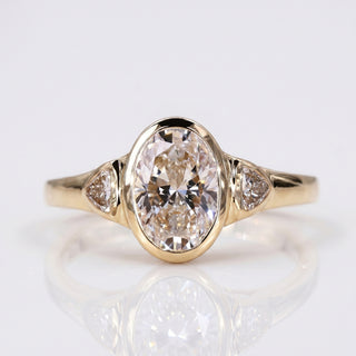 Oval Cut Lab-Grown Diamond Three Stone Ring with Trillion Side Stones 2CT - 18k Yellow Gold - Size N